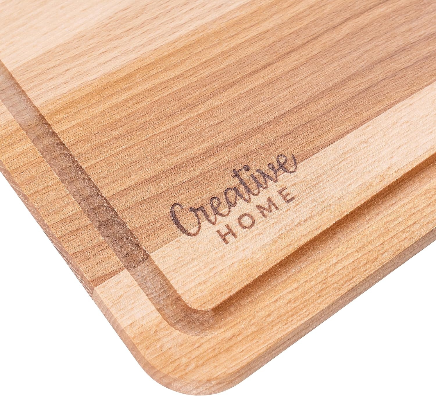 Creative Home Grote Houten Snijplank voor Vlees | 42 x 24,5 x 1,5 cm (+/- 1 cm) | Snijplank met Sapgroef en Handvat | Natuurlijk Beukenhout | Omkeerbaar | Ideaal voor Elk Huis en Keuken