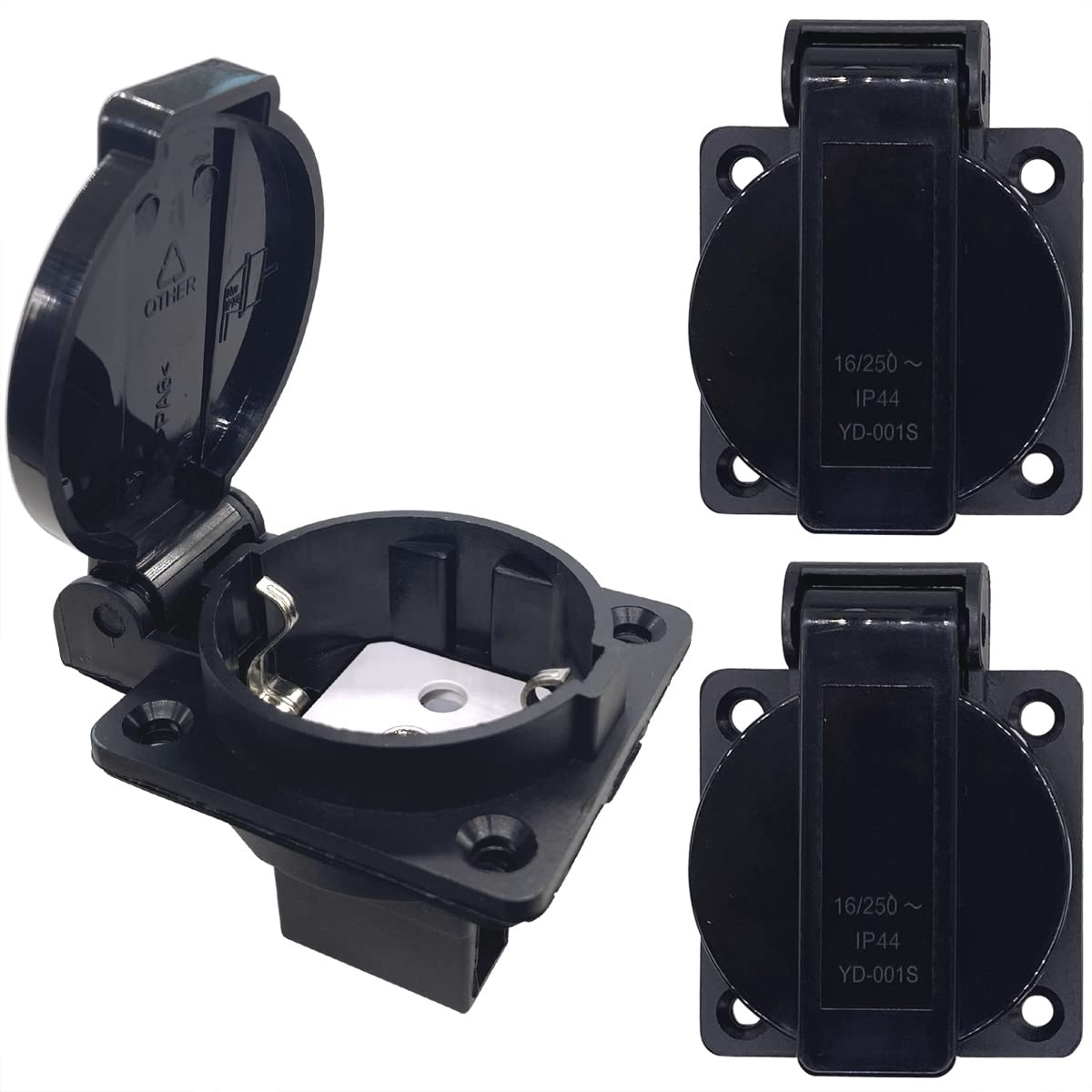 Waterdicht IP44 Europees stopcontact voor type E/F-stekker, 16 A, stofdicht, regenbestendig Duits/Frans industrieel stopcontact met afdekking (3 stuks)