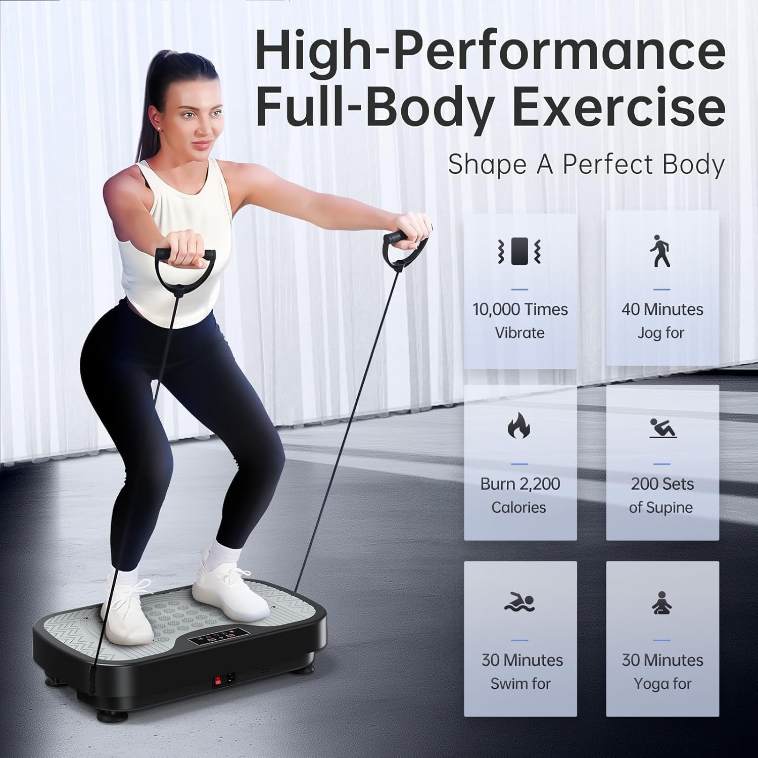 JOROTO JV30 Vibratieplaat | Training voor het hele lichaam voor thuis| 9 Schudstanden | 99 Trillingsniveaus | met Afstandsbediening Weerstandsbanden | Belastbaarheid 150kg | Gewichtsverlies