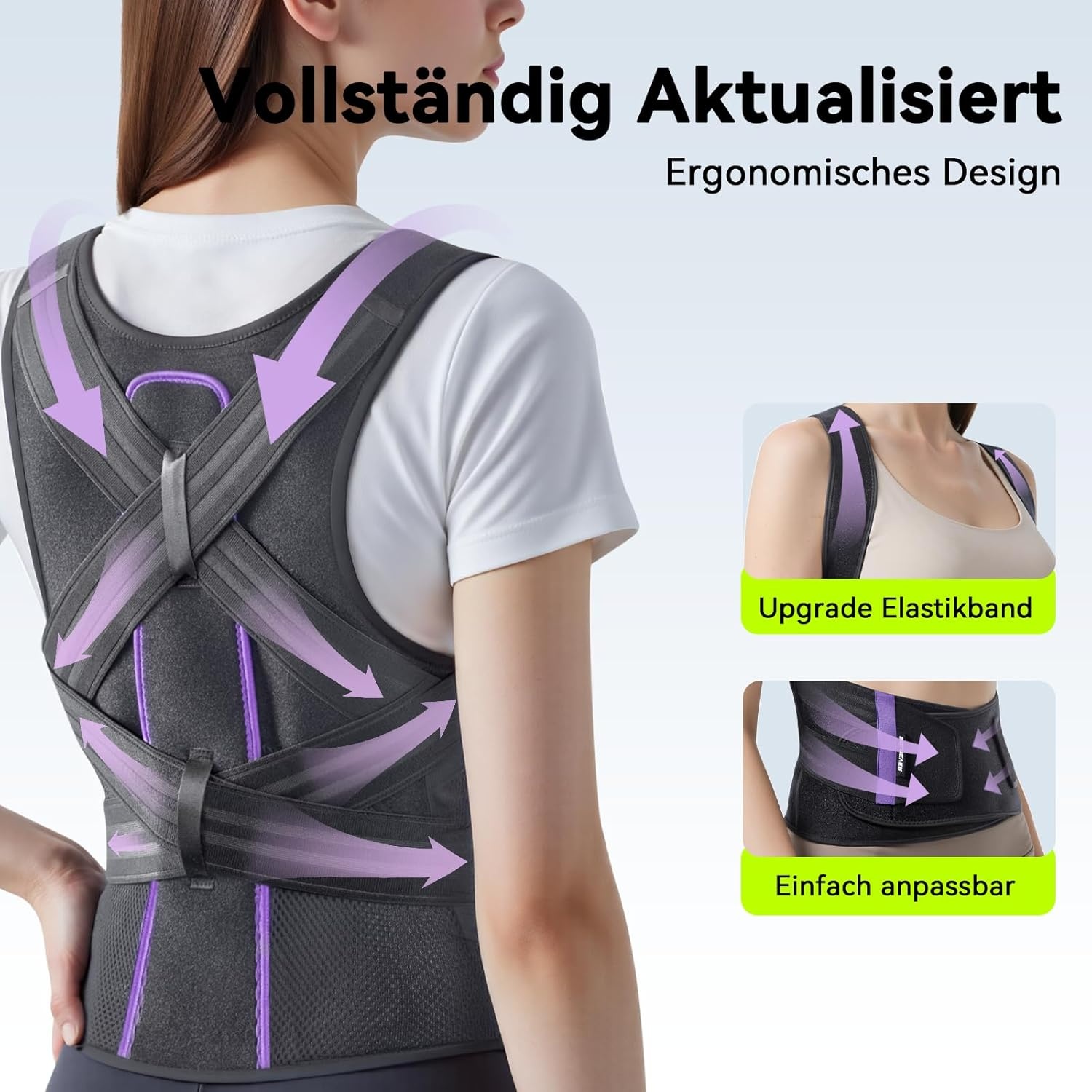 Innovatieve rugsteungordel, houdingscorrectie, rug, dames, heren, rechte rug, rechthouder [verstelbaar en ademend], houdingstrainer, ruggordel, rug, postuurcorrector, onzichtbaar (paars, M)