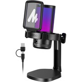 MAONO Gaming RGB, condensatormicrofoon met ruisonderdrukking voor streaming podcast studio, USB-microfoon voor PS5/PS4/Mac met bestuurbare RGB-verlichting, demper, versterkingscontrole, DGM20