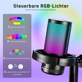 MAONO Gaming RGB, condensatormicrofoon met ruisonderdrukking voor streaming podcast studio, USB-microfoon voor PS5/PS4/Mac met bestuurbare RGB-verlichting, demper, versterkingscontrole, DGM20