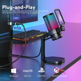 MAONO Gaming RGB, condensatormicrofoon met ruisonderdrukking voor streaming podcast studio, USB-microfoon voor PS5/PS4/Mac met bestuurbare RGB-verlichting, demper, versterkingscontrole, DGM20