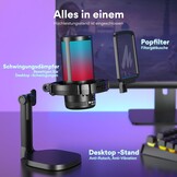MAONO Gaming RGB, condensatormicrofoon met ruisonderdrukking voor streaming podcast studio, USB-microfoon voor PS5/PS4/Mac met bestuurbare RGB-verlichting, demper, versterkingscontrole, DGM20