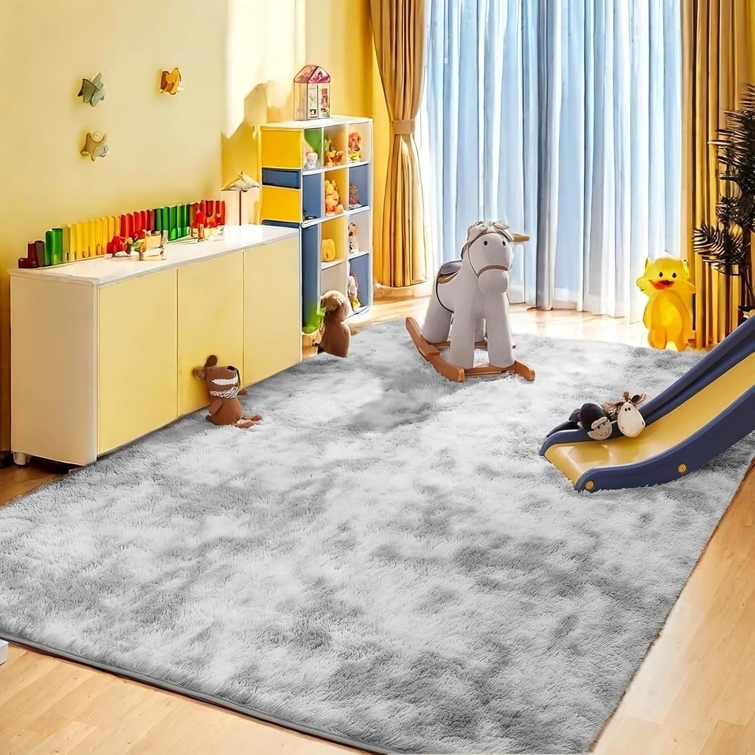 SUBEEN Modern Woonkamer Vloerkleed Langpolig Zacht Vloerkleed Rechthoekig Vloerkleed Luxe Vloerkleed Gezellige Woonkamer Meisjes Kinderen Antislip Vloerkleed (Lichtgrijze, 80x160cm)