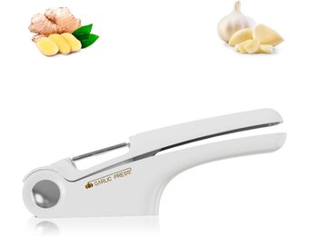 Knoflookpers, keukengerei met knoflookschiller, gebruiksvriendelijke handgreep, efficiënt gereedschap voor het maken van knoflookpasta, eenvoudig schoon te houden knoflookpers (wit)