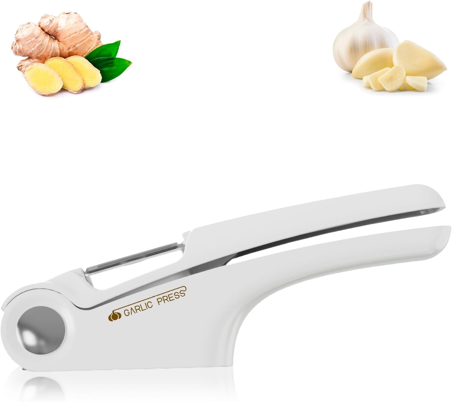 Knoflookpers, keukengerei met knoflookschiller, gebruiksvriendelijke handgreep, efficiënt gereedschap voor het maken van knoflookpasta, eenvoudig schoon te houden knoflookpers (wit)