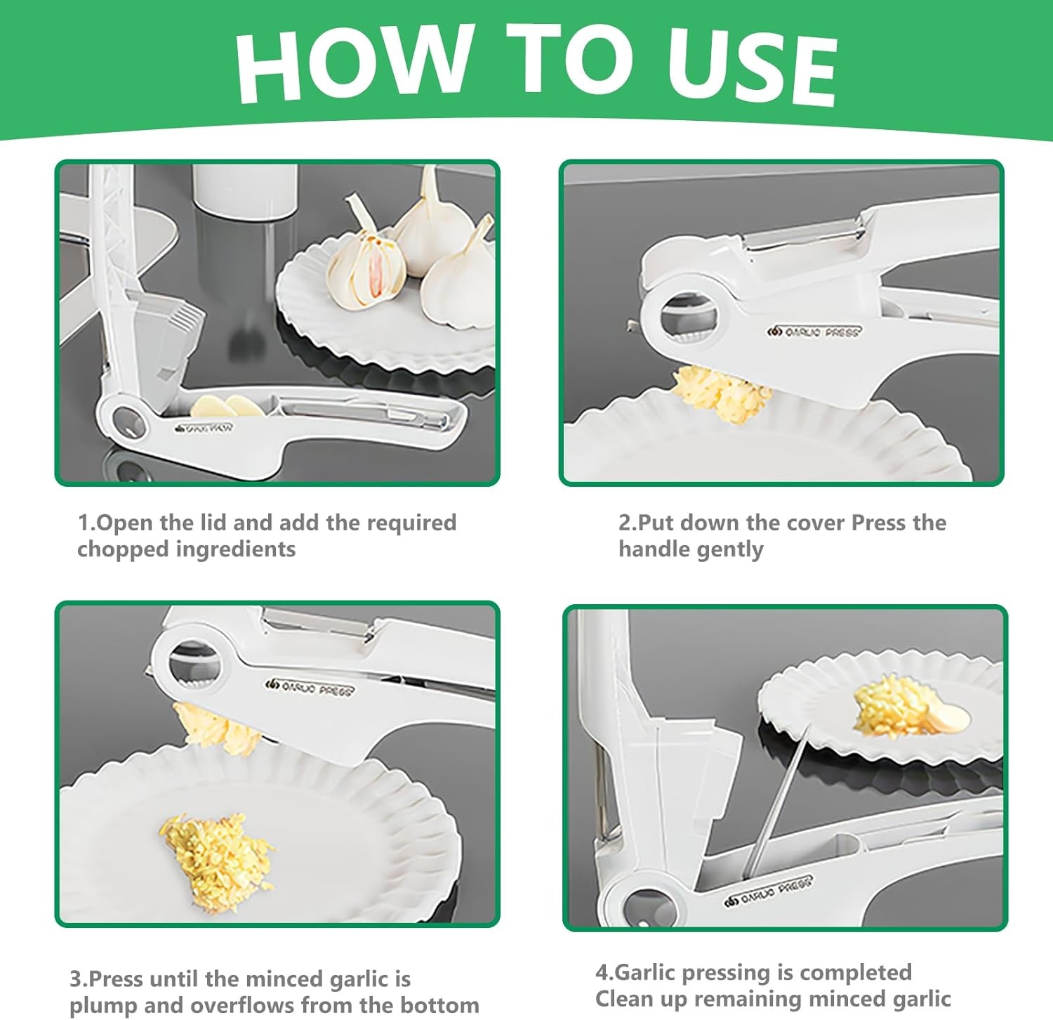 Knoflookpers, keukengerei met knoflookschiller, gebruiksvriendelijke handgreep, efficiënt gereedschap voor het maken van knoflookpasta, eenvoudig schoon te houden knoflookpers (wit)