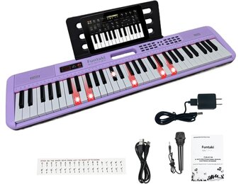 61 Toetsen Elektronisch Toetsenbord Piano voor Volwassenen met Oplichtende Toetsen 61 Compacte Toetsen Digitale Piano's - Perfecte Beginner Piano Paars' - Maat Volledig