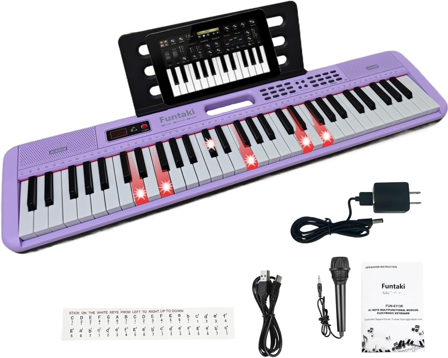 61 Toetsen Elektronisch Toetsenbord Piano voor Volwassenen met Oplichtende Toetsen 61 Compacte Toetsen Digitale Piano's - Perfecte Beginner Piano Paars' - Maat Volledig