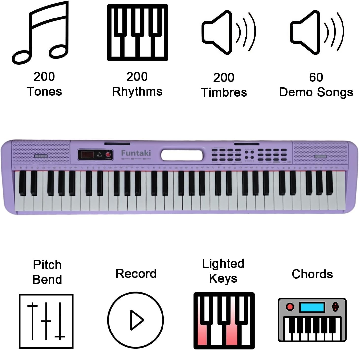 61 Toetsen Elektronisch Toetsenbord Piano voor Volwassenen met Oplichtende Toetsen 61 Compacte Toetsen Digitale Piano's - Perfecte Beginner Piano Paars' - Maat Volledig