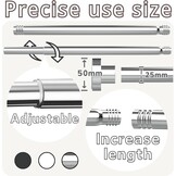 1 douchestang zonder boren, roestvrijstalen kledingstang, telescoopstang voor balkon, douchegordijn (85-180 cm, Φ25 mm, zwart)
