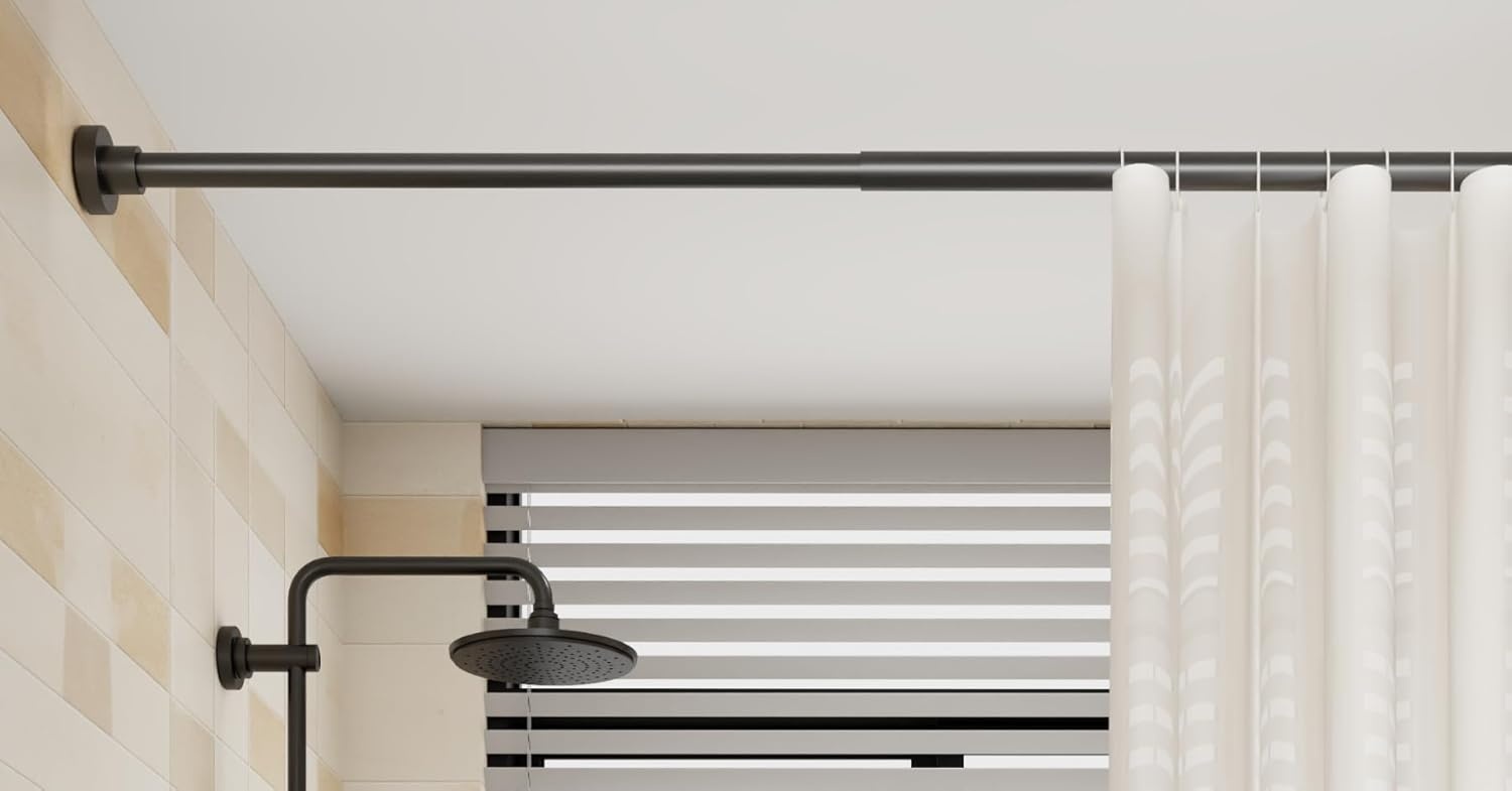 1 douchestang zonder boren, roestvrijstalen kledingstang, telescoopstang voor balkon, douchegordijn (85-180 cm, Φ25 mm, zwart)