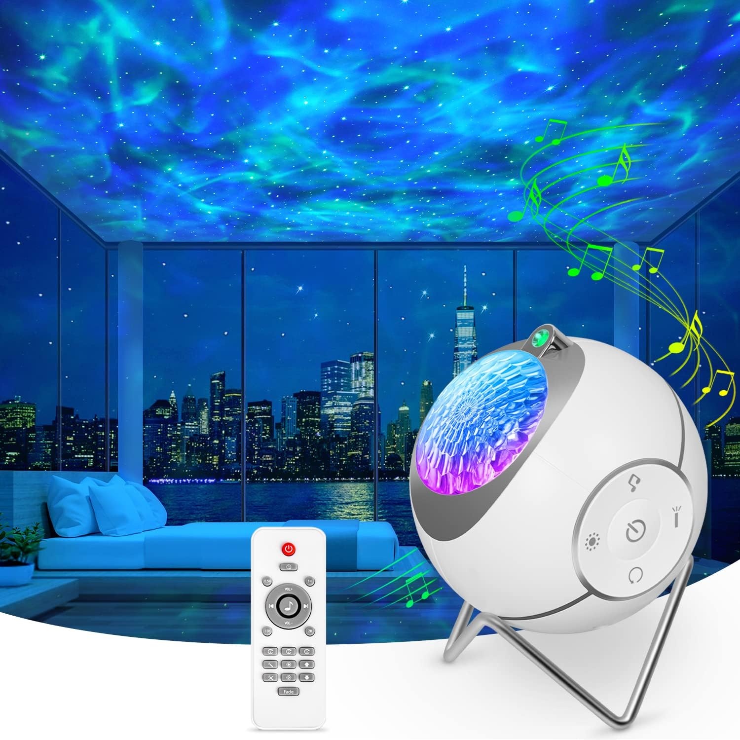 ibell Sterrenprojector, sterrenprojector, plafondprojector, kinderen, led, romantische muzieklamp, sterrenhemel, met USB, timer, afstandsbediening, cadeau voor volwassenen en kinderen