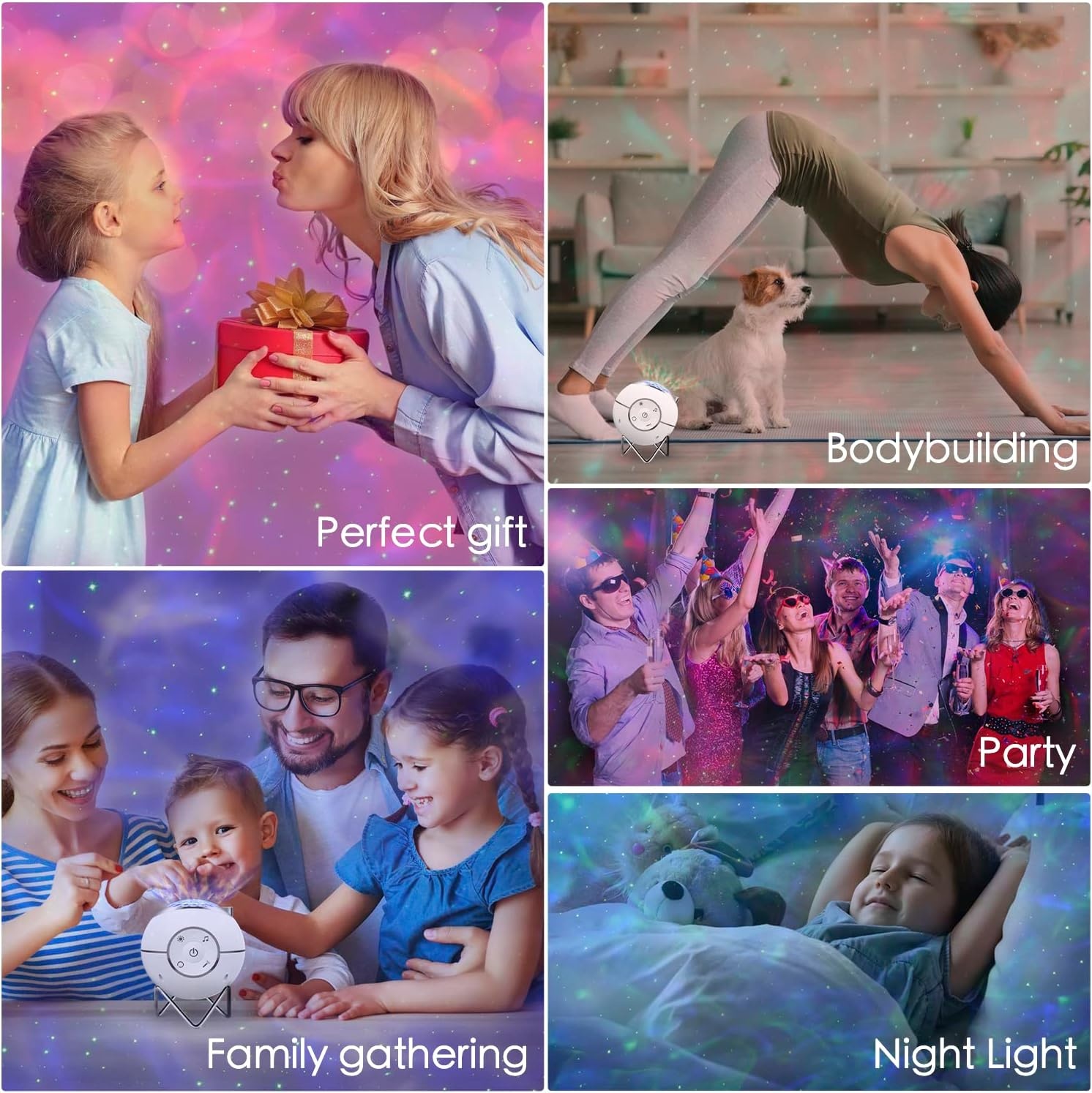 ibell Sterrenprojector, sterrenprojector, plafondprojector, kinderen, led, romantische muzieklamp, sterrenhemel, met USB, timer, afstandsbediening, cadeau voor volwassenen en kinderen