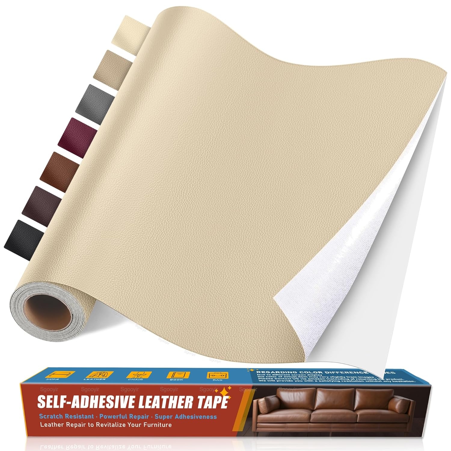 Lederen reparatiepleisters, beige, 40 x 100 cm, zelfklevend, reparatieset van kunstleer, zelfklevend, voor autostoelen, banken, jassen, tassen