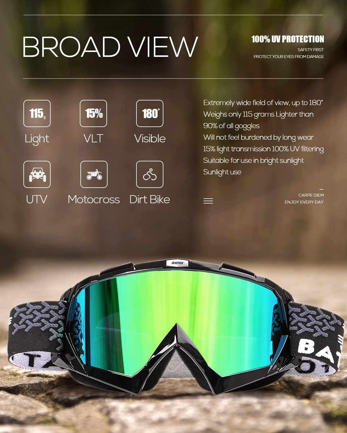 Motocross en MTB Bril - Zwart Groen | Beschermende Crossbril voor Motor, Ski en ATV