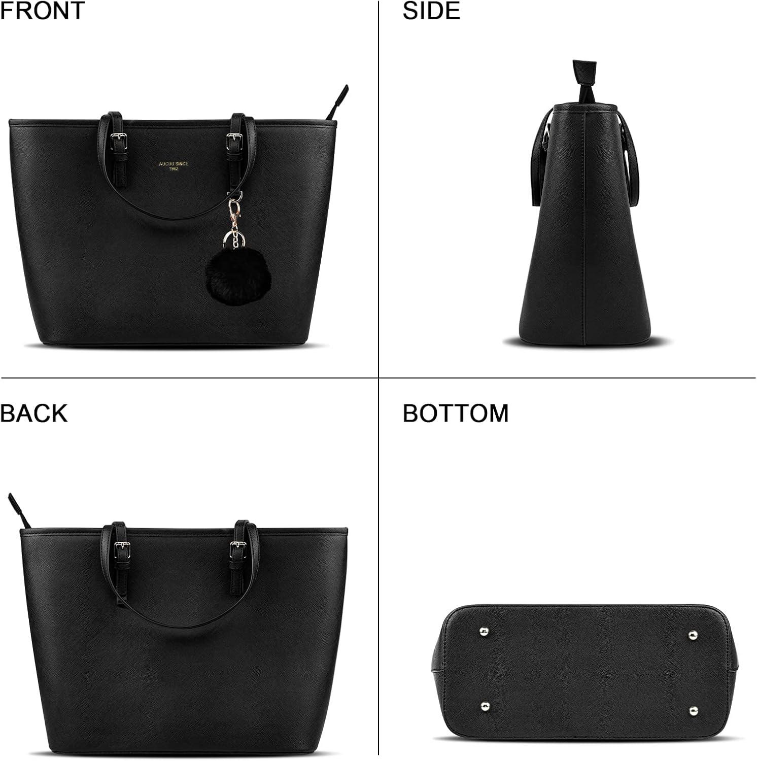 URAQT Zwarte PU Lederen Handtas voor Dames - Ruim & Lichtgewicht Laptoptas (met Portemonnee)