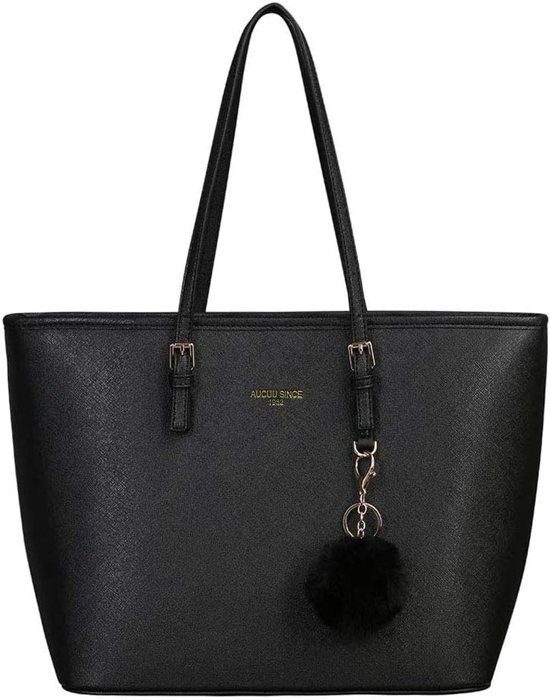URAQT Zwarte PU Lederen Handtas voor Dames - Ruim & Lichtgewicht Laptoptas (met Portemonnee)