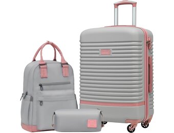 Middelgrote Koffer Set (3-delig) Grijs/Roze - 59% Korting!