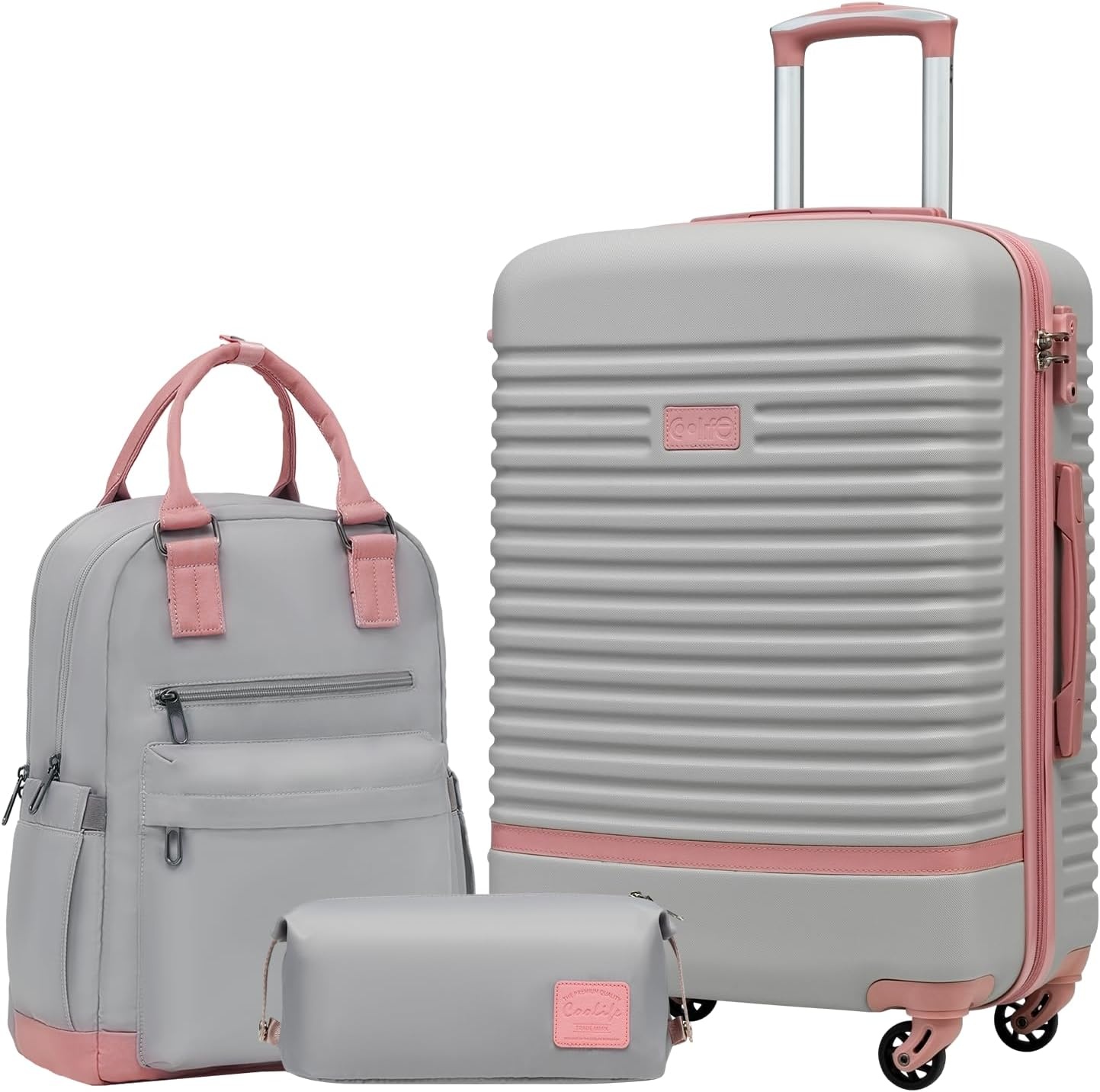 Middelgrote Koffer Set (3-delig) Grijs/Roze - 59% Korting!