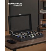 SONGMICS 24-vaks afsluitbare horlogebox met glazen deksel, inktzwart kunstleer
