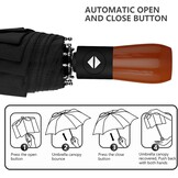 Winddichte Automatische Paraplu met Houten Handvat - Compact en Draagbaar