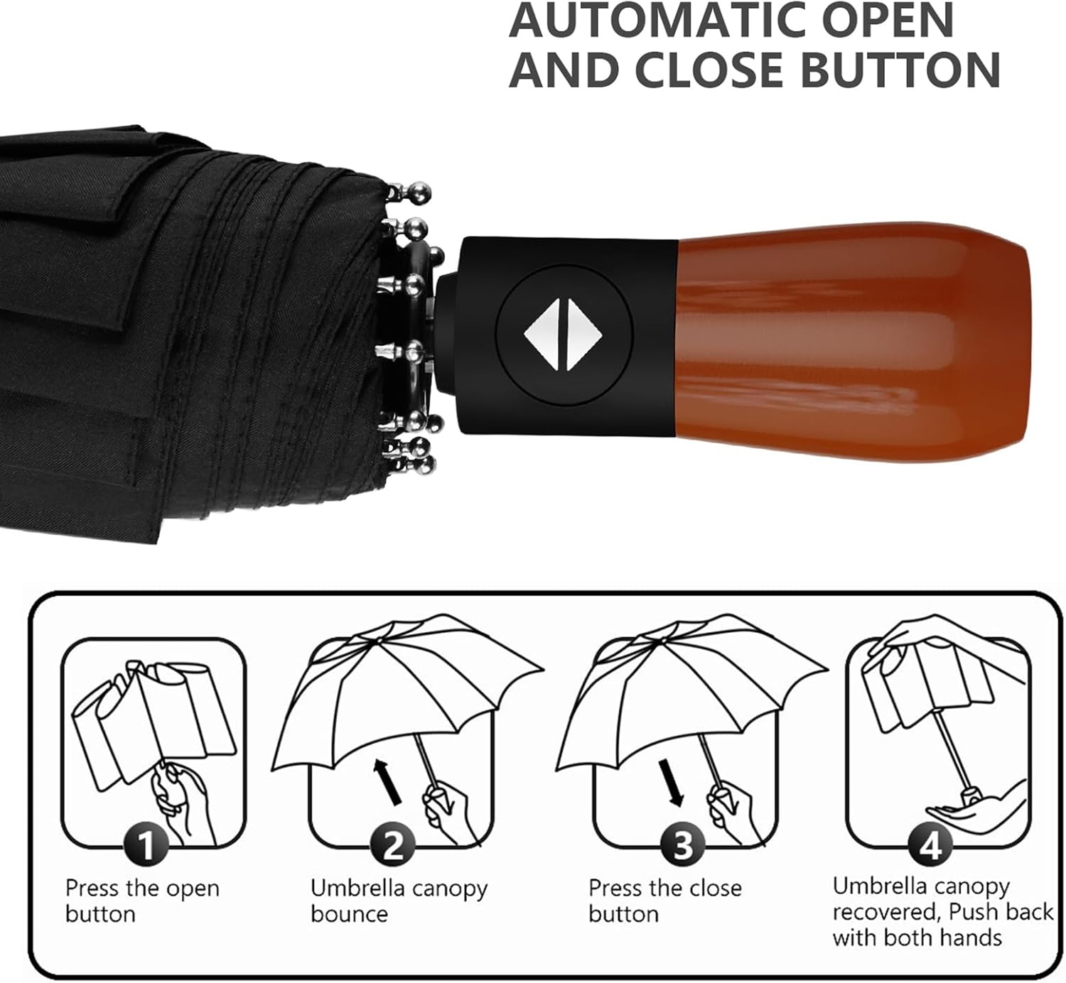 Winddichte Automatische Paraplu met Houten Handvat - Compact en Draagbaar