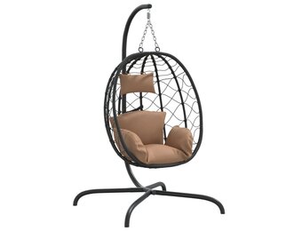 vidaXL Hangstoel met kussen poly rattan en staal taupe