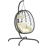 vidaXL Hangstoel met kussen poly rattan en staal crèmewit