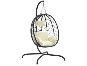 vidaXL Hangstoel met kussen poly rattan en staal crèmewit