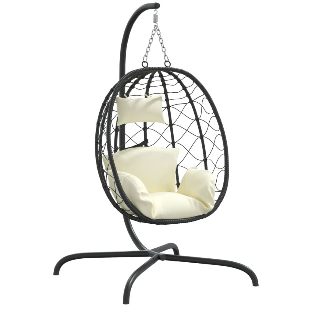 vidaXL Hangstoel met kussen poly rattan en staal crèmewit