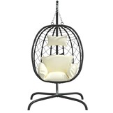 vidaXL Hangstoel met kussen poly rattan en staal crèmewit