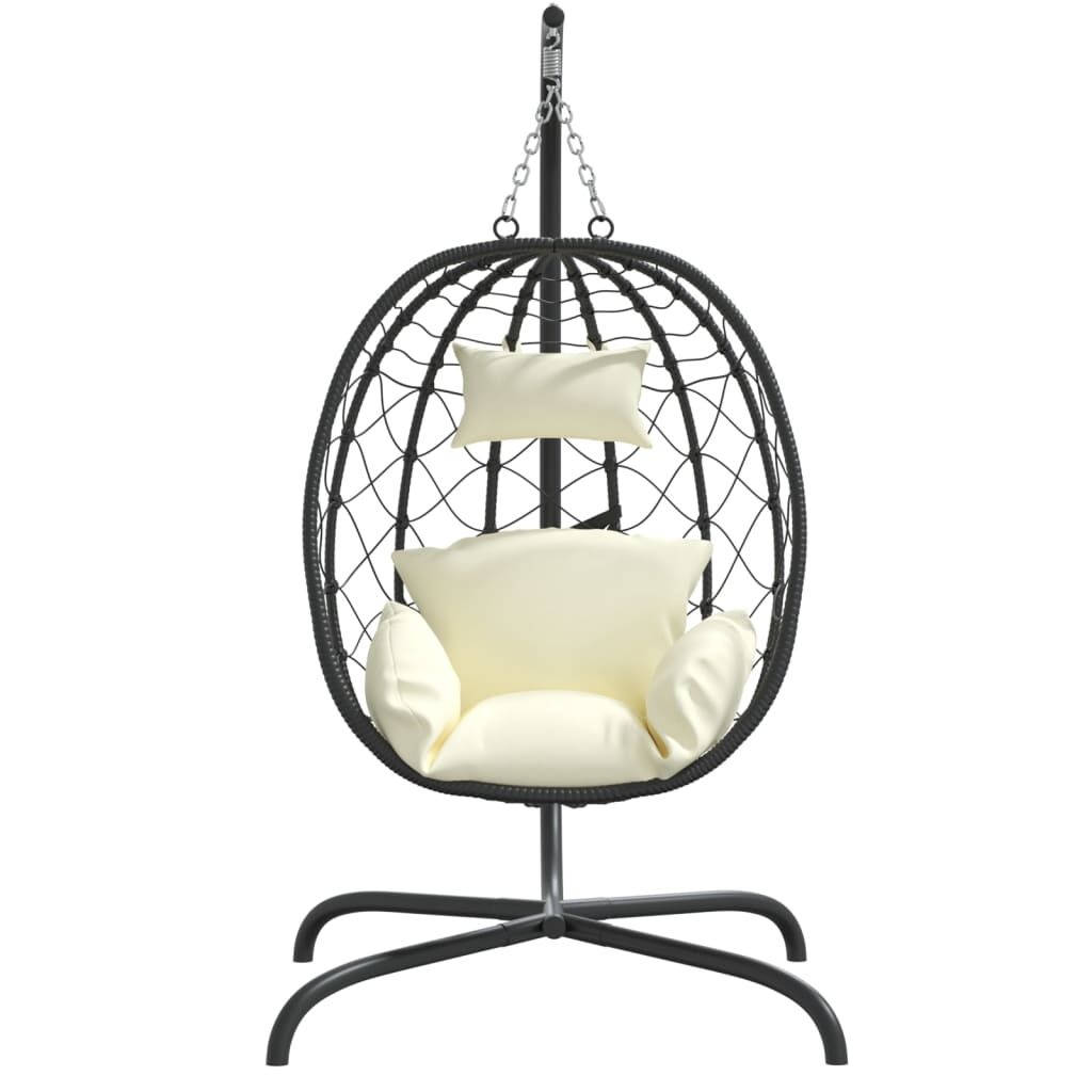 vidaXL Hangstoel met kussen poly rattan en staal crèmewit