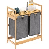 29% Korting: Geretourneerde Wasmand met Bamboeframe & Plank - Grijs