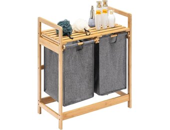 29% Korting: Geretourneerde Wasmand met Bamboeframe & Plank - Grijs