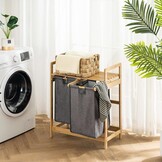 29% Korting: Geretourneerde Wasmand met Bamboeframe & Plank - Grijs