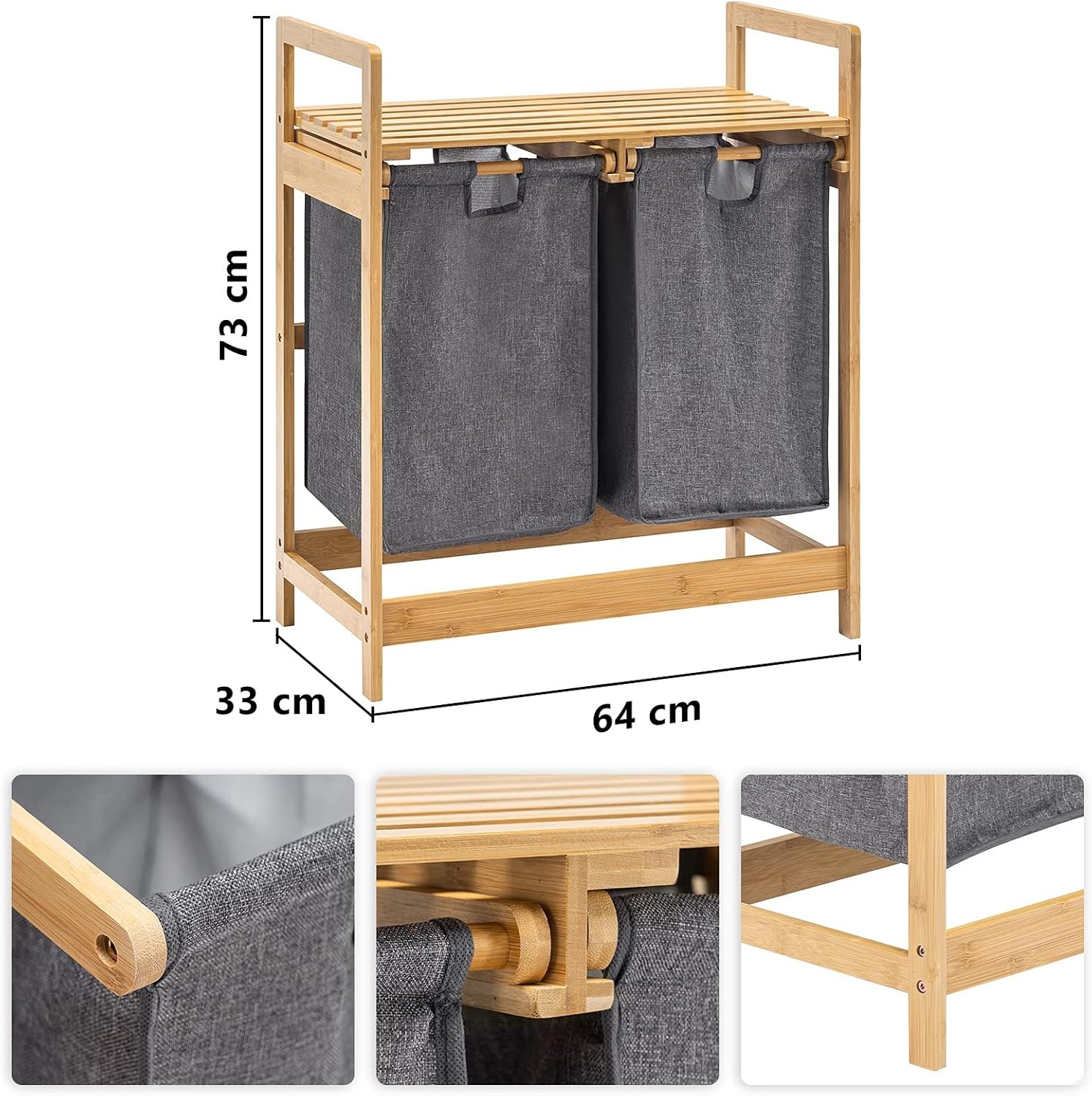 29% Korting: Geretourneerde Wasmand met Bamboeframe & Plank - Grijs