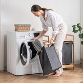 29% Korting: Geretourneerde Wasmand met Bamboeframe & Plank - Grijs