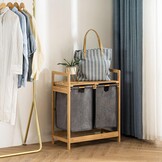 29% Korting: Geretourneerde Wasmand met Bamboeframe & Plank - Grijs