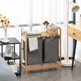 29% Korting: Geretourneerde Wasmand met Bamboeframe & Plank - Grijs