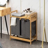 29% Korting: Geretourneerde Wasmand met Bamboeframe & Plank - Grijs