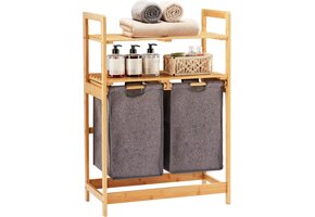 Wasmand Bamboe 93cm - 2 Zakken & Plank - Grijs - 36% Korting