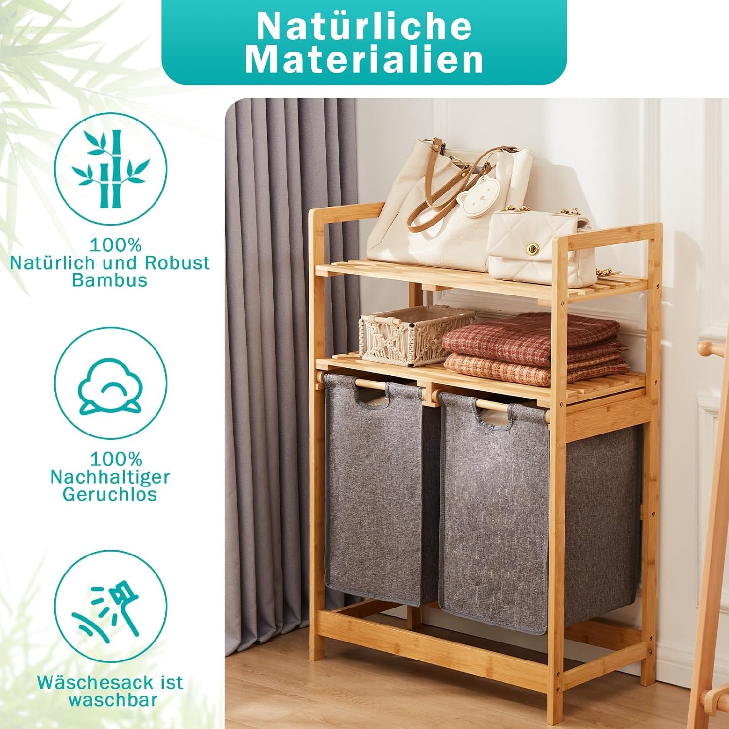 Wasmand Bamboe met 2 Zakken - 29% Korting!