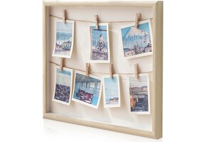 Houten Fotocollage Wandhanger met Clips - 32x32cm - 71% Korting