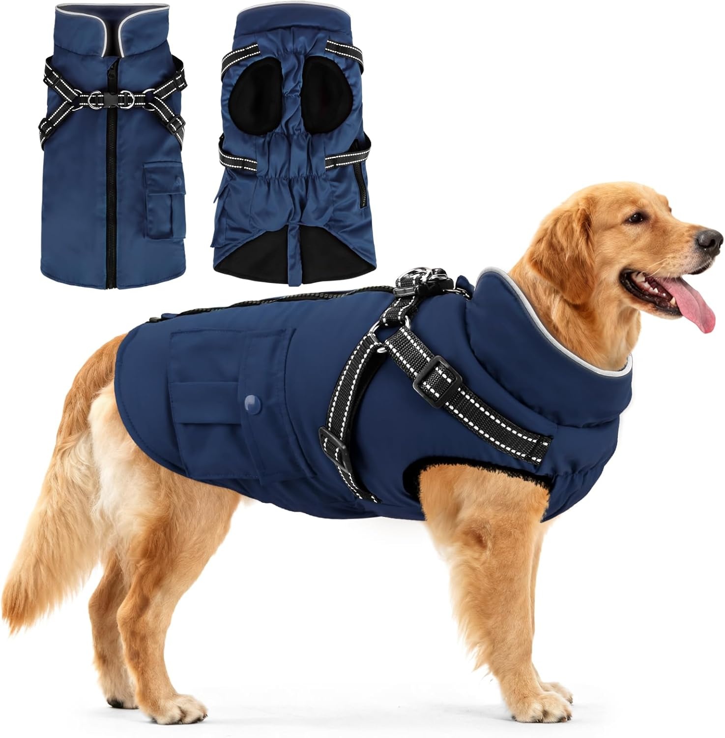 Woiil Winterjas voor Grote Honden - Waterdicht, Winddicht, Warm, Reflecterend - Marineblauw XL