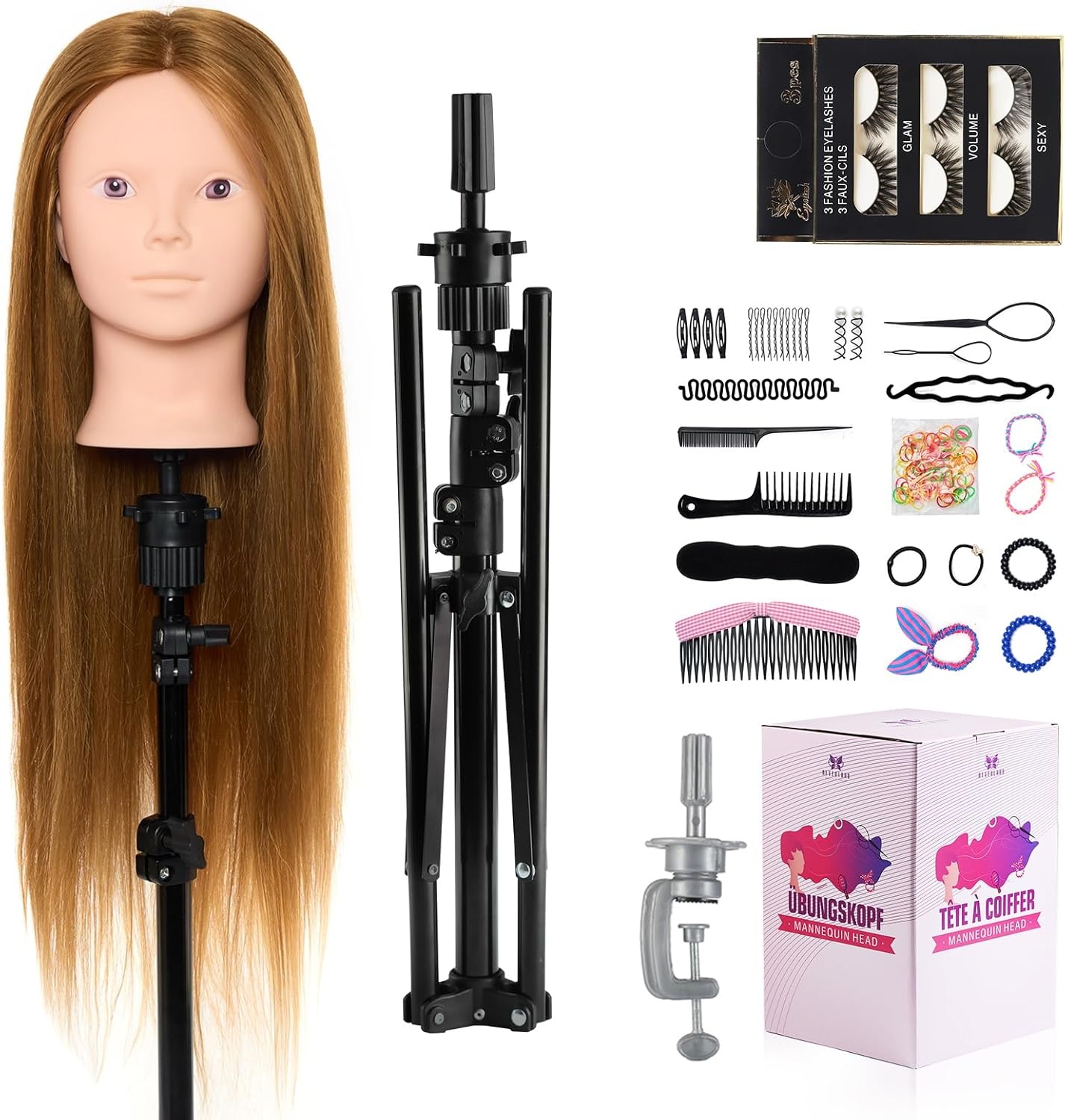 Kappershoofd Blond Haar met Statief | 60% Echt Haar | 34% Korting