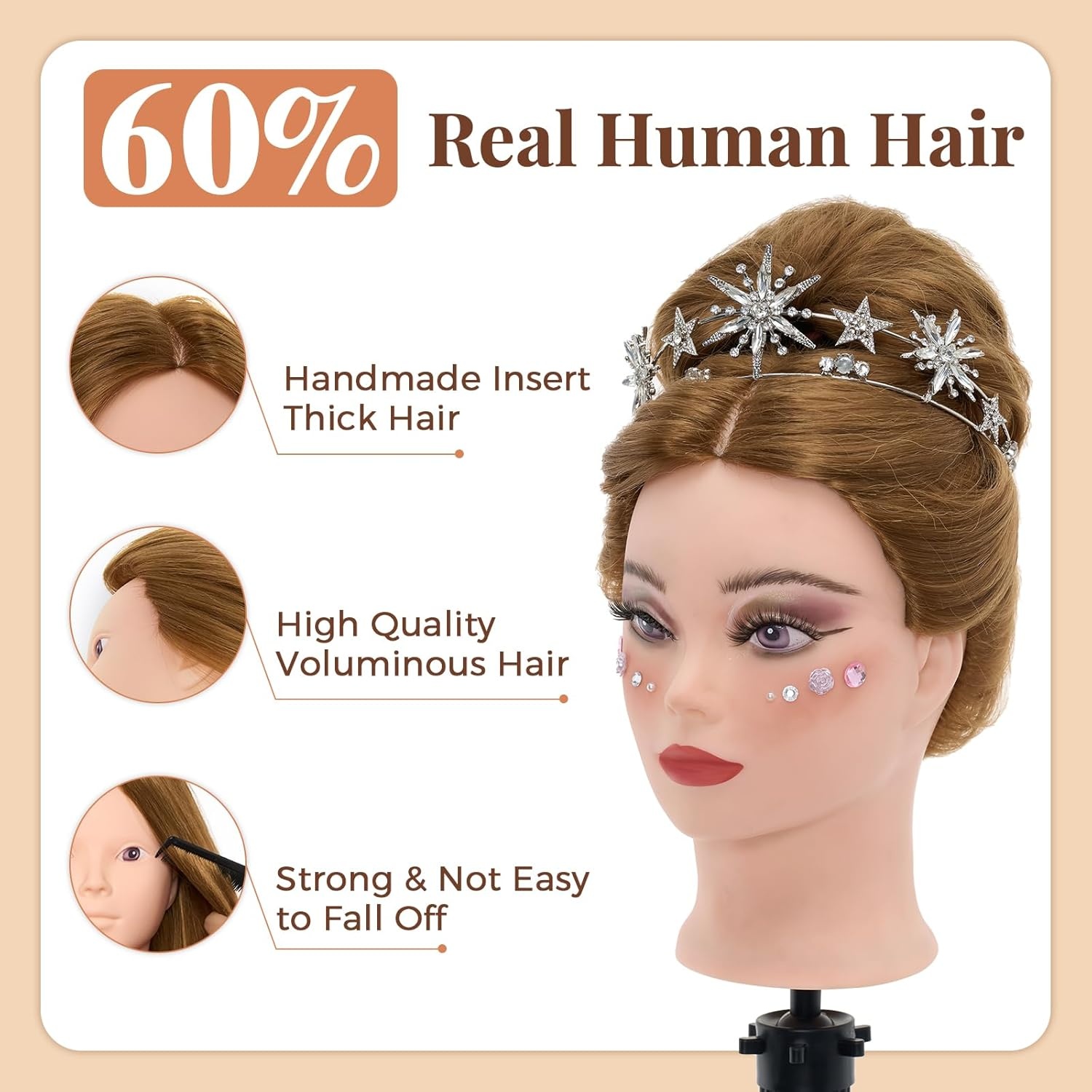 Kappershoofd Blond Haar met Statief | 60% Echt Haar | 34% Korting