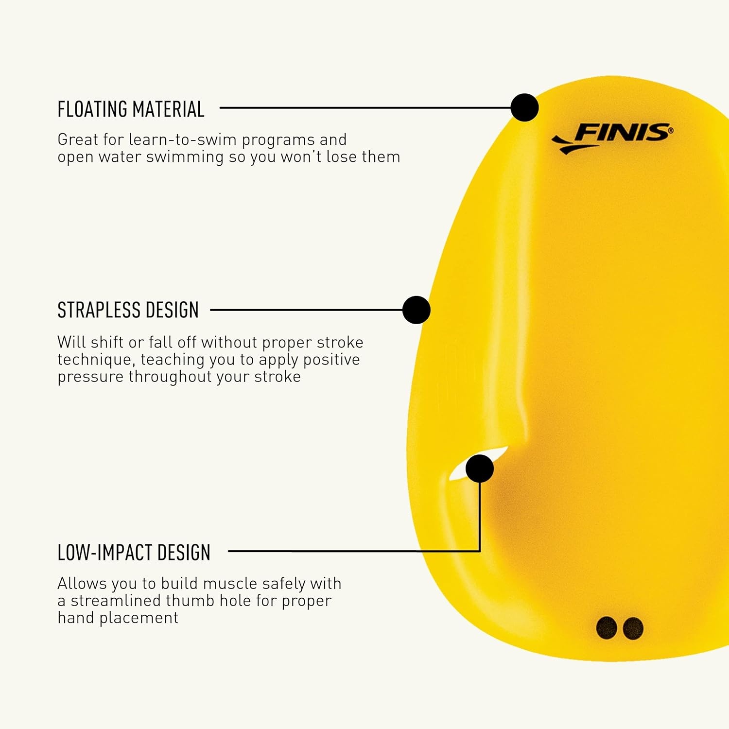 FINIS Agility Drijvende Zwempaddles Geel - Strapless Design voor Slagtechniek