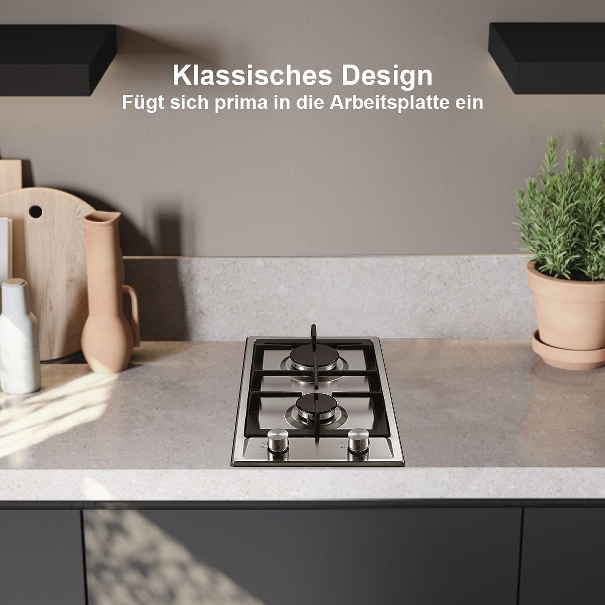 SNDOAS Gaskookplaat, roestvrij staal gasfornuis met automatische vlambescherming, gaskookplaat 2 vlammen, aardgas en propaangas, inbouw of vrijstaand, 2400 W/1800 W, 220-240 V